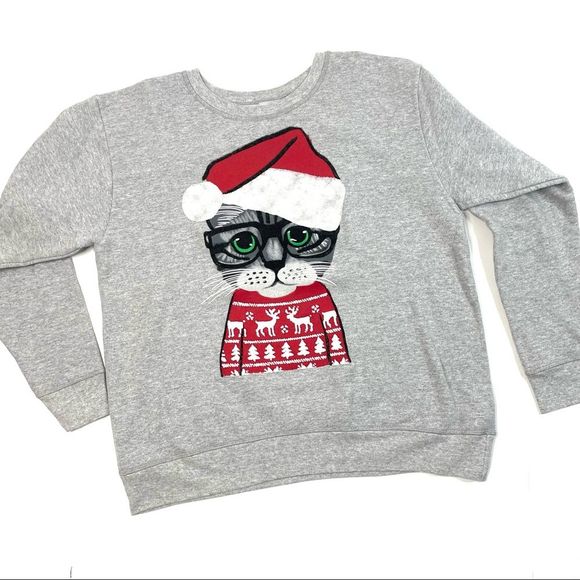 Hanes Tops - Santa Cat Ugly Christmas Sweater